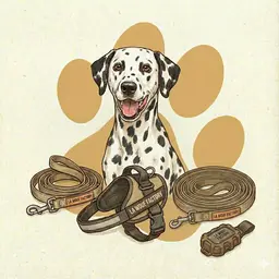 Chien posant avec une gamme de produits balade