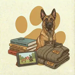 Chien posant avec une gamme de produits éducation