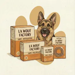 Chien posant avec une gamme de produits santé