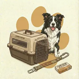 Chien posant avec une gamme de produits transport